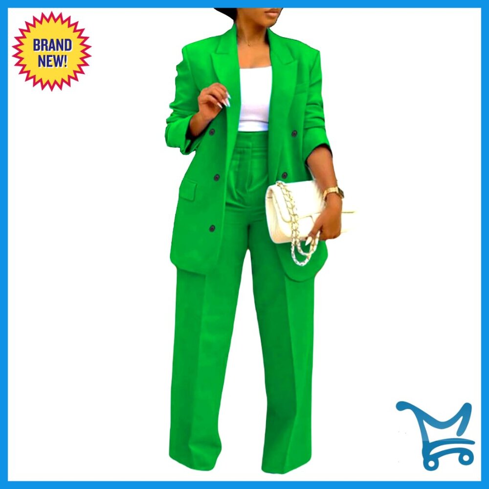 Women's Business Casual Suit Set Blazer Straight Leg Pants Polyester Blend